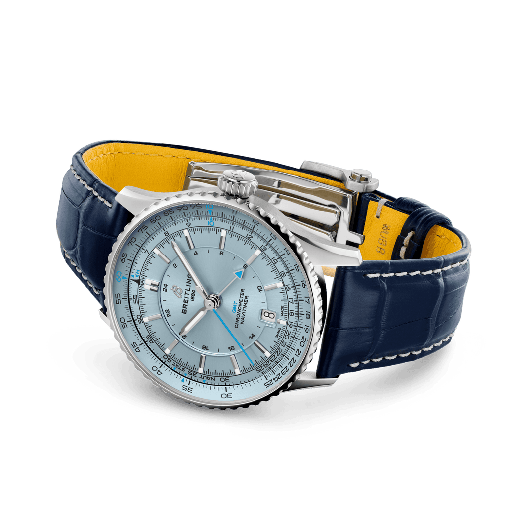 Breitling Navitimer Automatic GMT 41 Watch with Navy Leather Strap