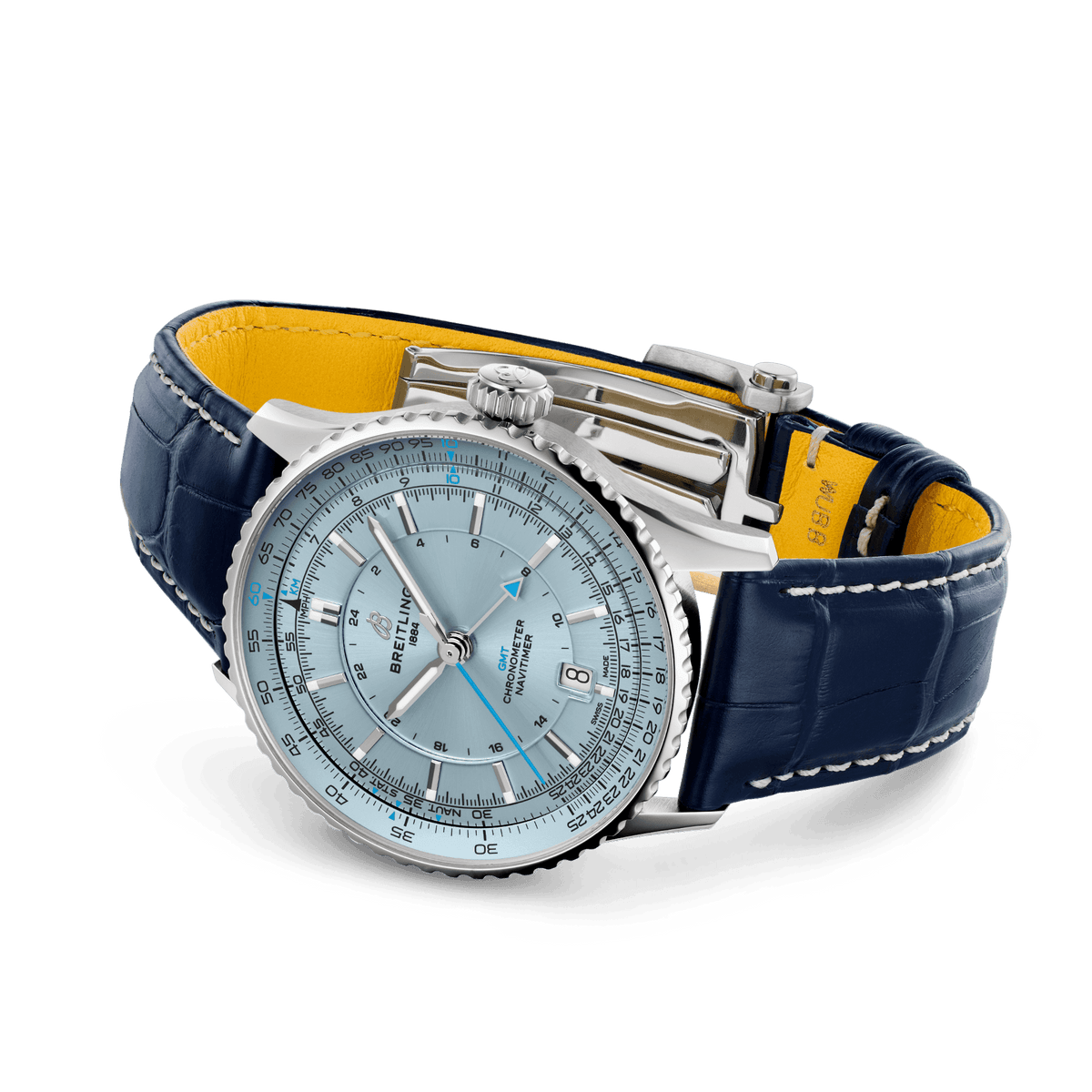 Breitling Navitimer Automatic GMT 41 Watch with Navy Leather Strap