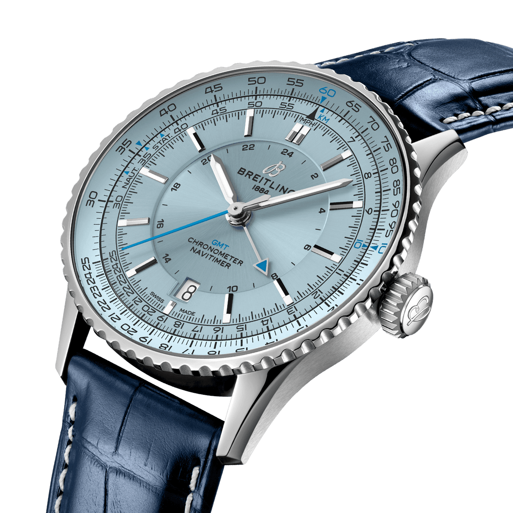 Breitling Navitimer Automatic GMT 41 Watch with Navy Leather Strap