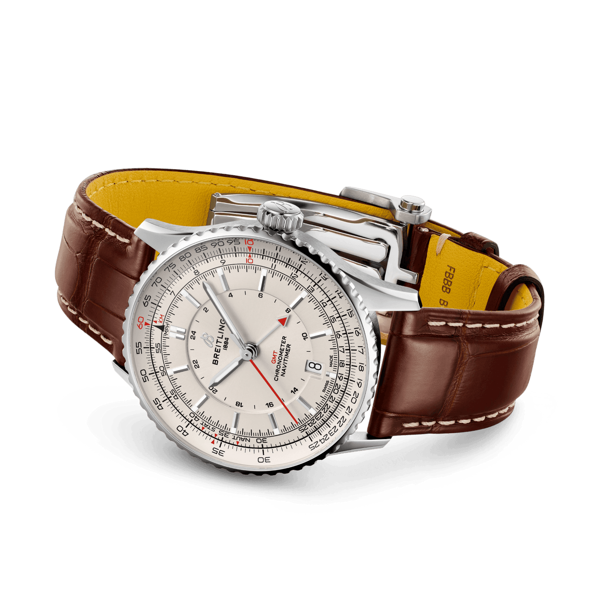 Breitling Navitimer Automatic GMT 41 Watch with Brown Leather Strap