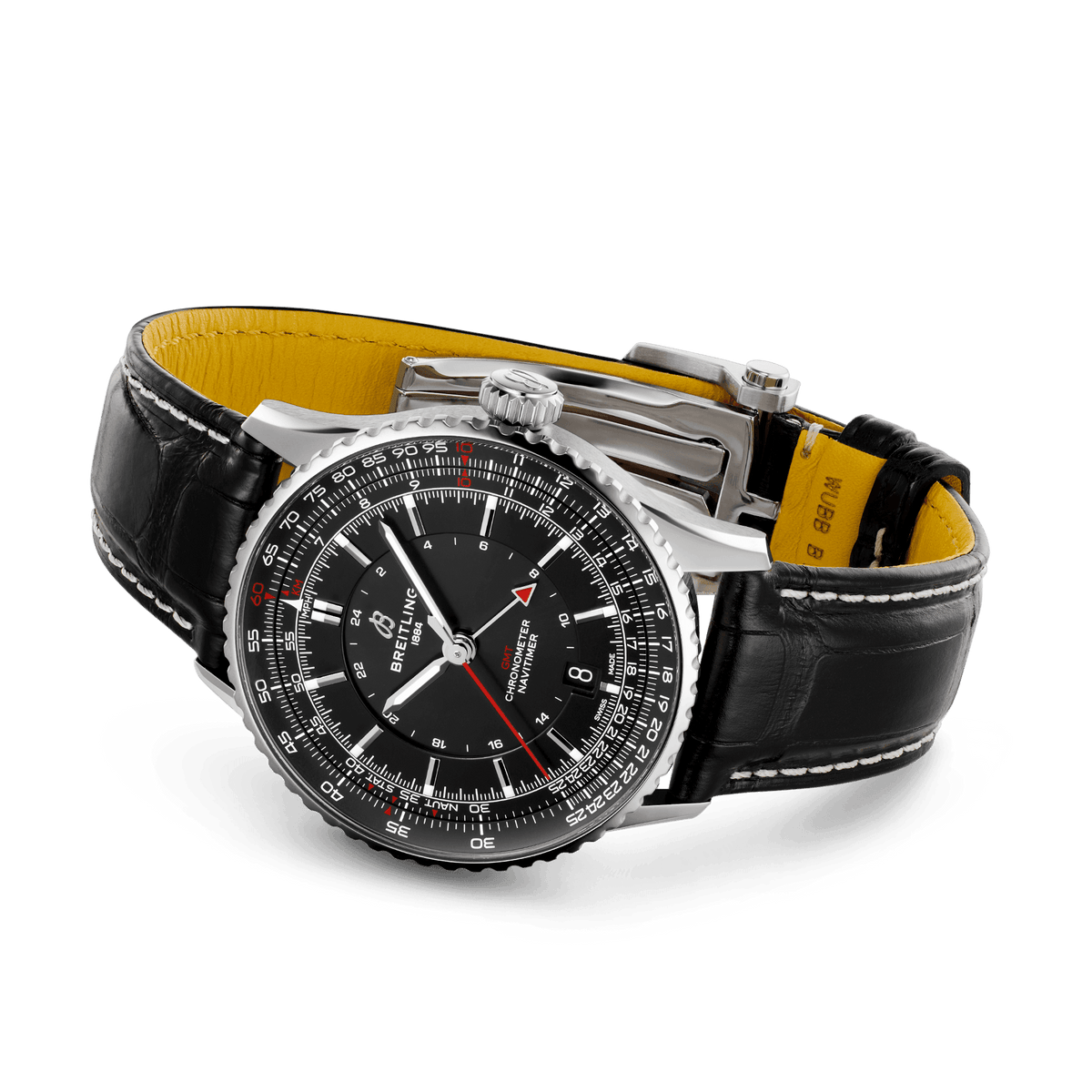 Breitling Navitimer Automatic GMT 41 Watch with Black Leather Strap