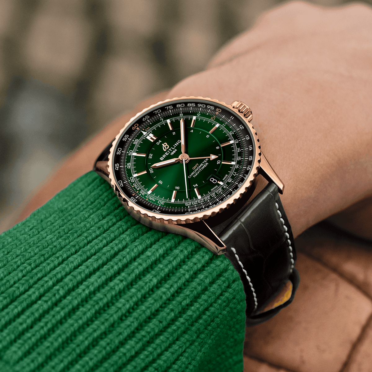 Breitling Navitimer Automatic GMT 41 Watch with Green Dial