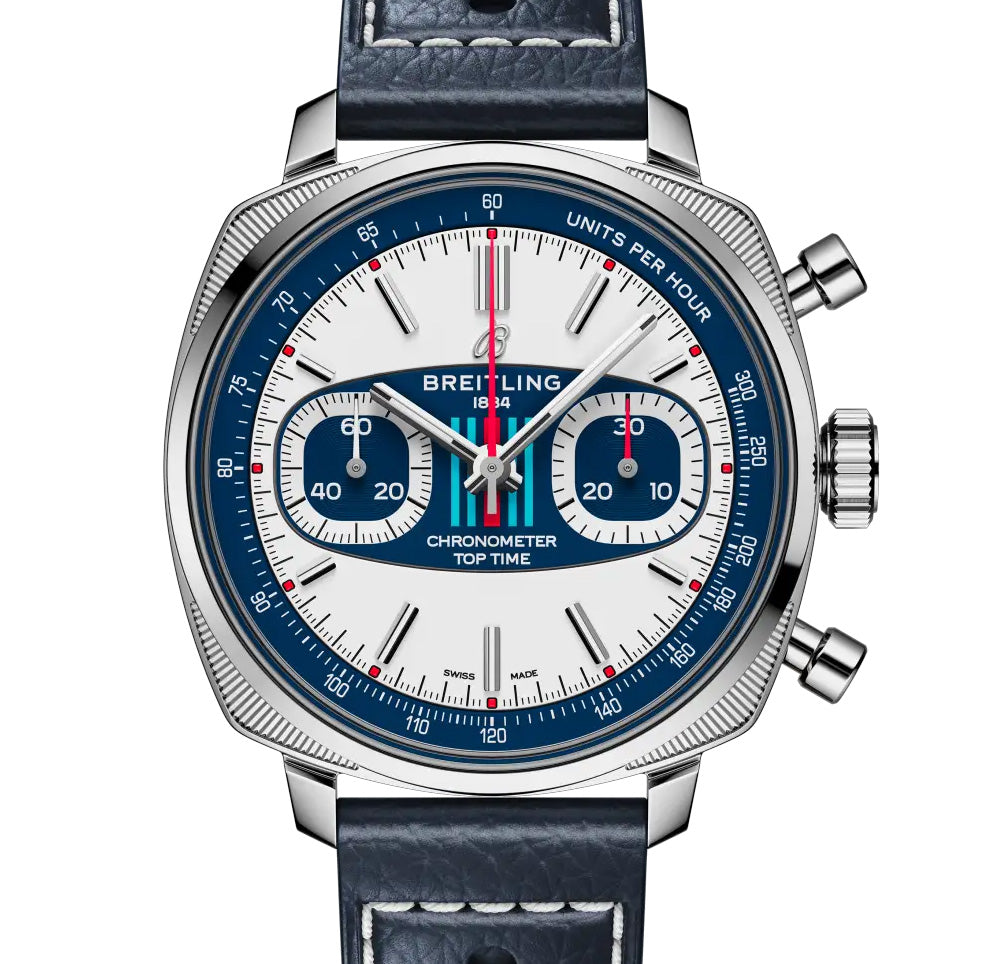 Breitling Top Time B01 Racing 38mm Watch with Dark Blue Leather Strap, Limited Edition