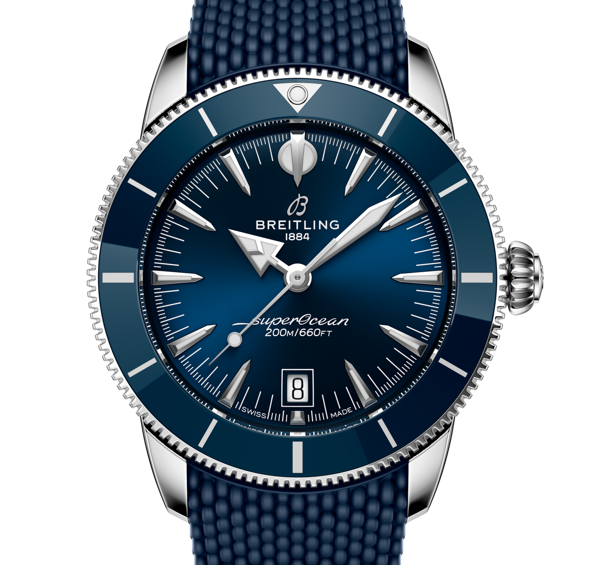 Breitling Superocean Heritage B31 Automatic 42 Watch with Blue Mesh Rubber Strap