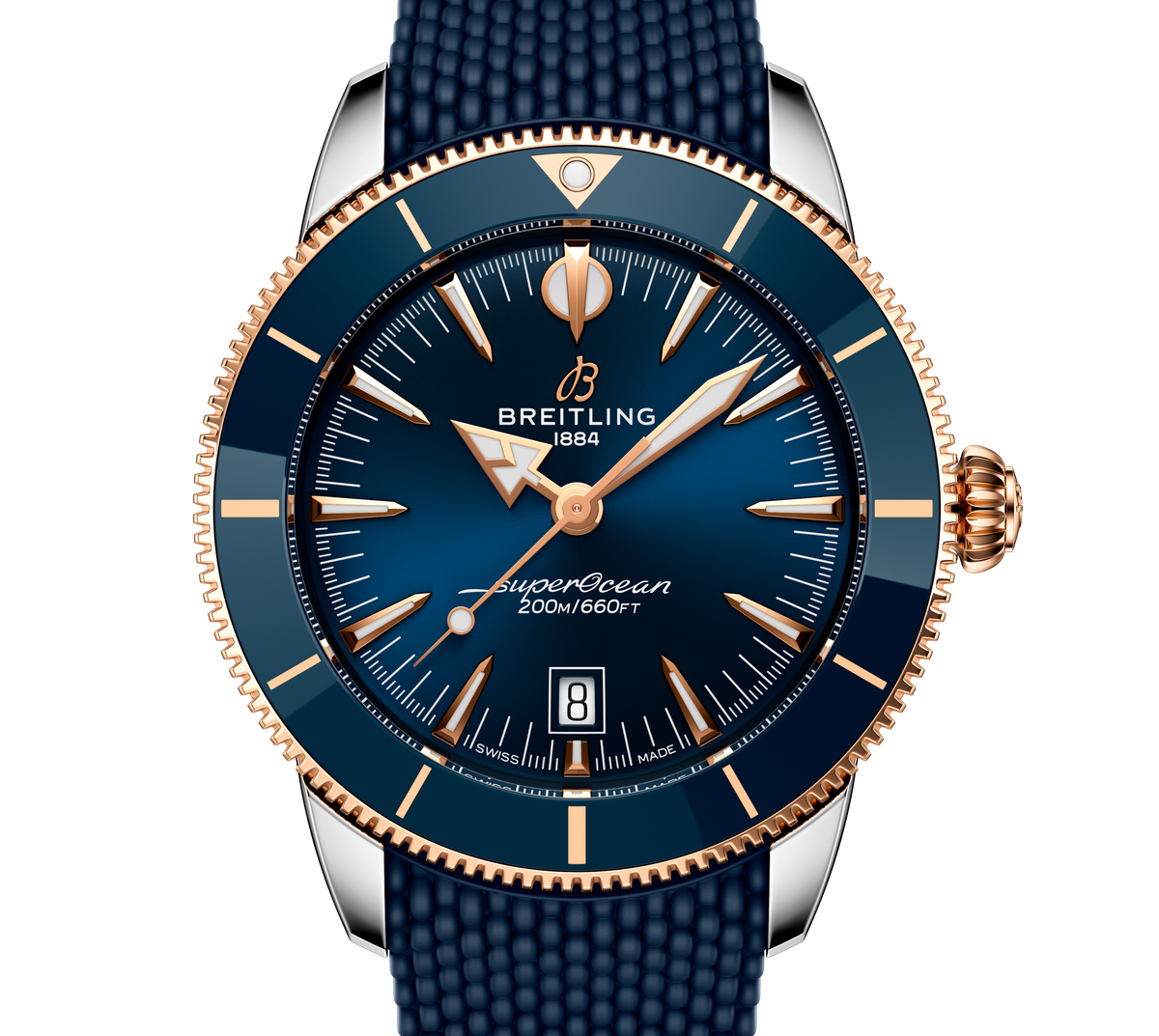 Breitling Superocean Heritage B31 Automatic 44 Watch with Blue Mesh Rubber Strap