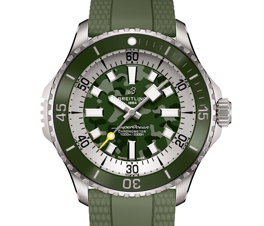 Breitling Superocean Automatic 46 Super Diver Watch with Green Camo Dial