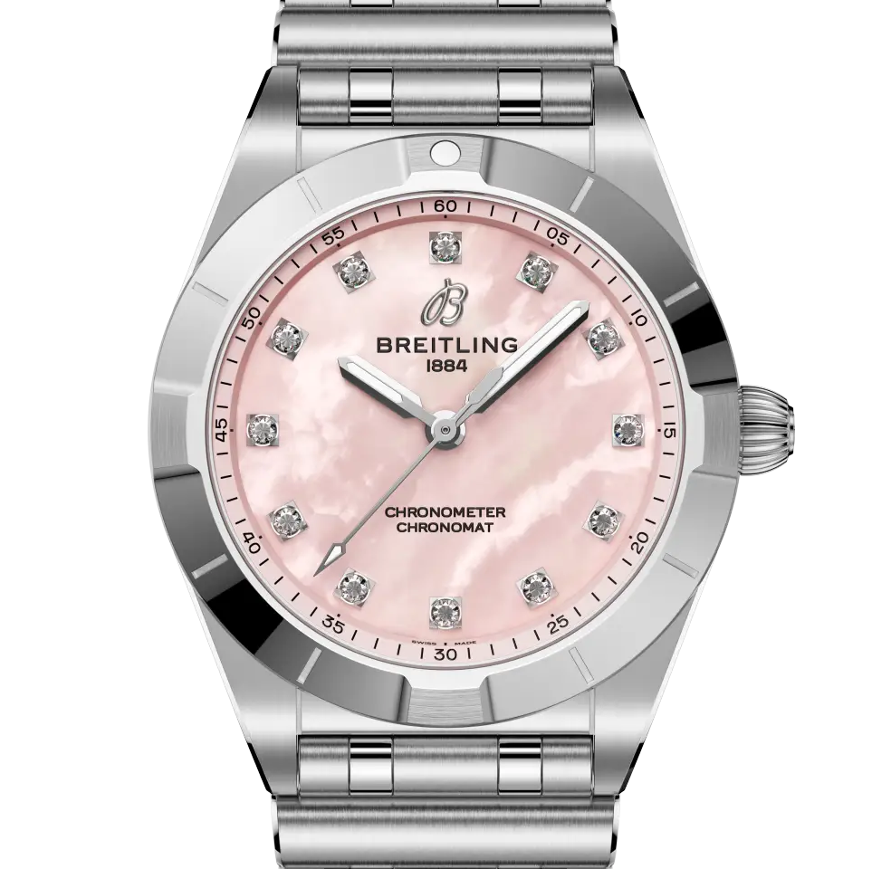 Breitling Chronomat 28 Watch with Pink Mother of Pearl Dial