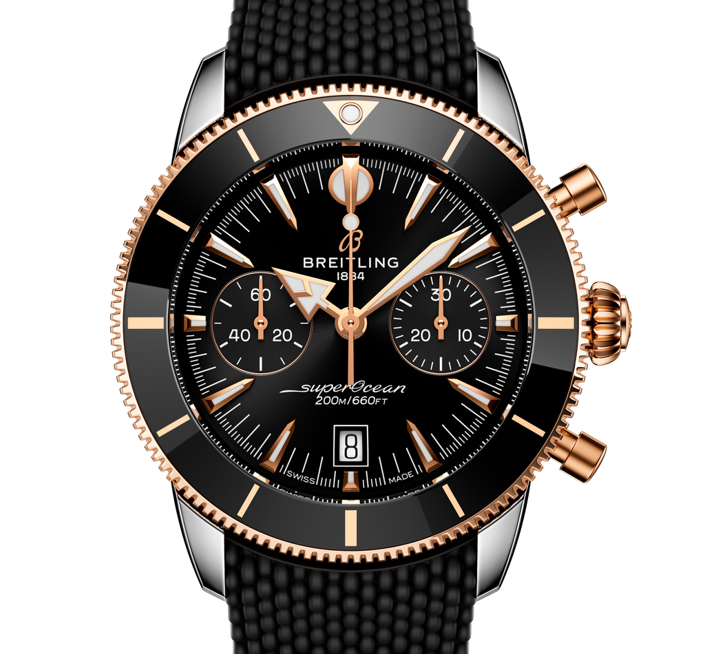 Breitling Superocean Heritage B01 Chronograph 42 Watch with Black Mesh Rubber Strap