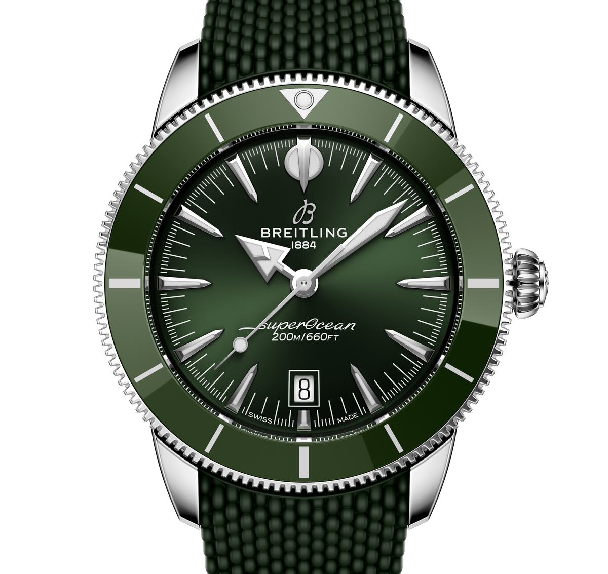 Breitling Superocean Heritage B31 Automatic 44 Watch with Green Mesh Rubber Strap