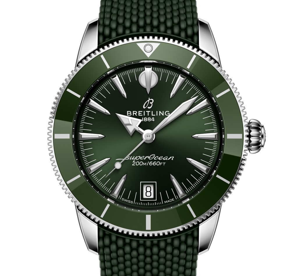 Breitling Superocean Heritage B31 Automatic 40 Watch with Green Mesh Rubber Strap