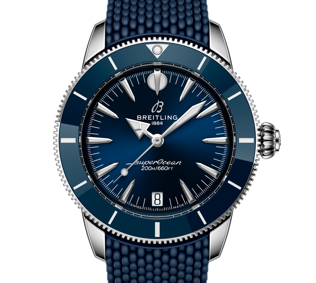 Breitling Superocean Heritage Automatic 36 Watch with Blue Mesh Rubber Strap