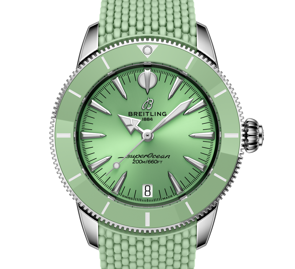 Breitling Superocean Heritage Automatic 36 Watch with Mint Mesh Rubber Strap