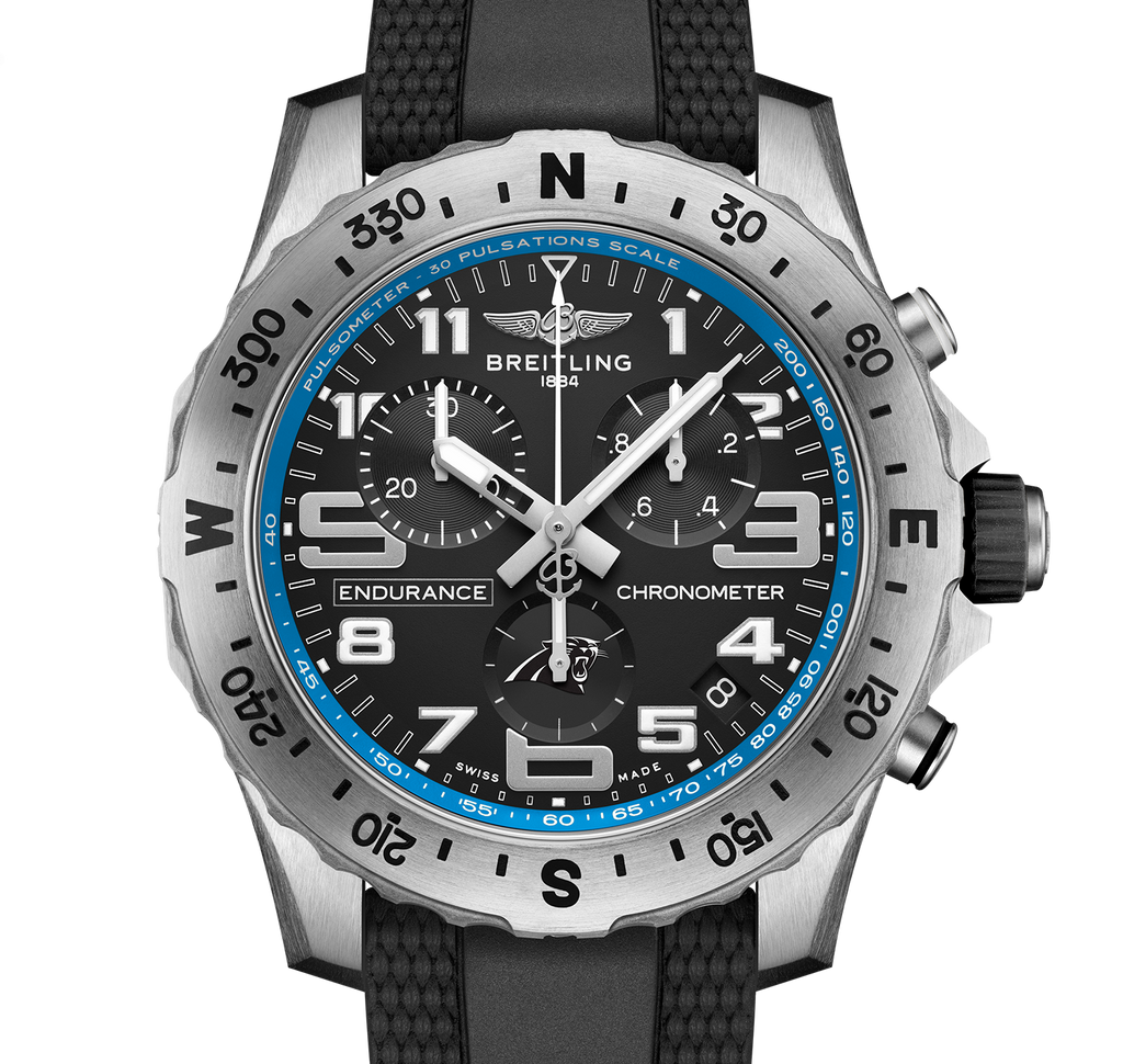 Breitling Endurance Pro 44 NFL Carolina Panthers Edition with Rubber Strap