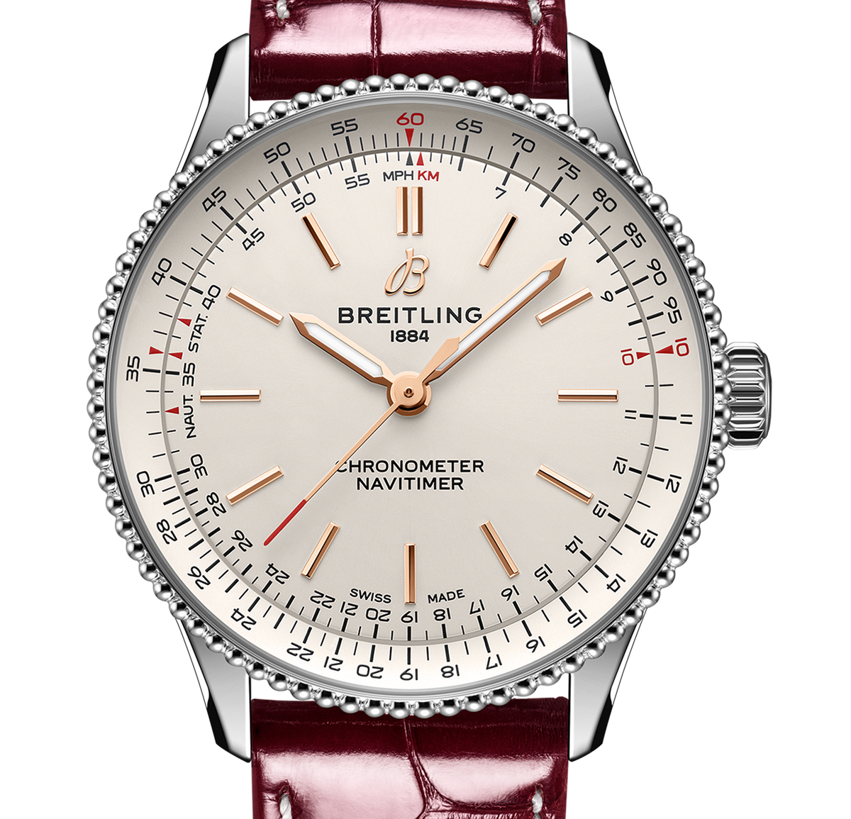 Breitling Navitimer Automatic 36mm Watch with Burgundy Leather Strap
