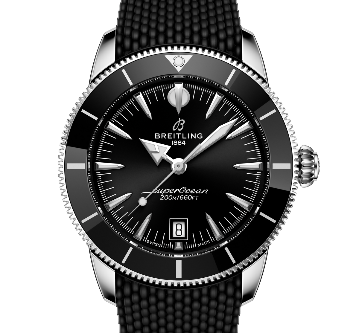 Breitling Superocean Heritage B31 Automatic 42 Watch with Black Mesh Rubber Strap