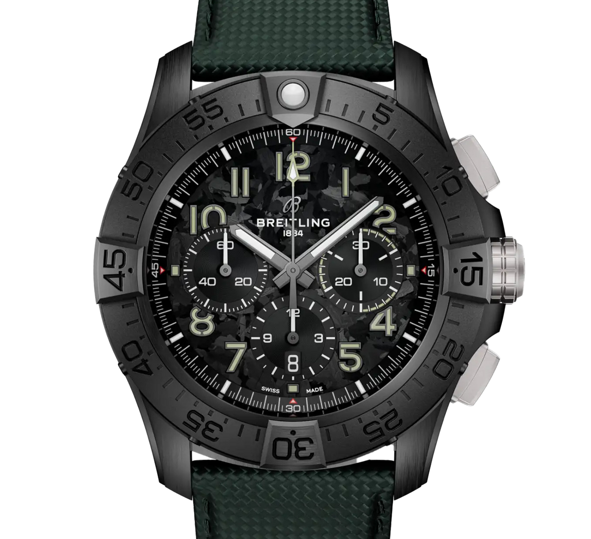 Breitling Super Avenger B01 Chronograph 46 Night Mission Watch with Khaki Green Leather Strap