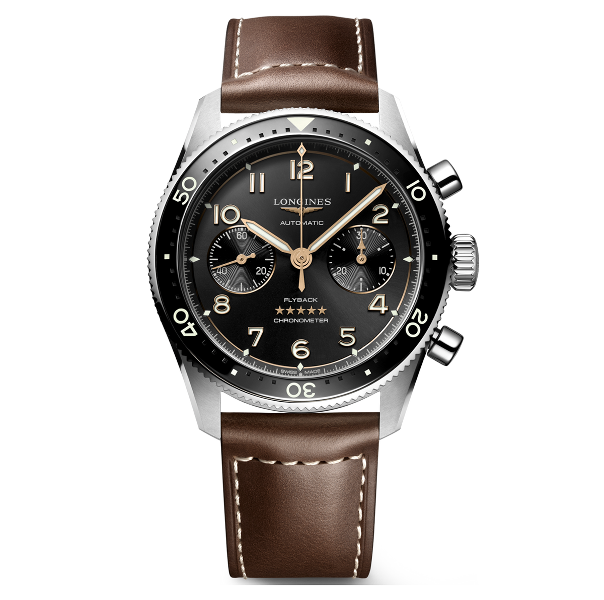 Longines Spirit Flyback 42mm Watch with Black Dial